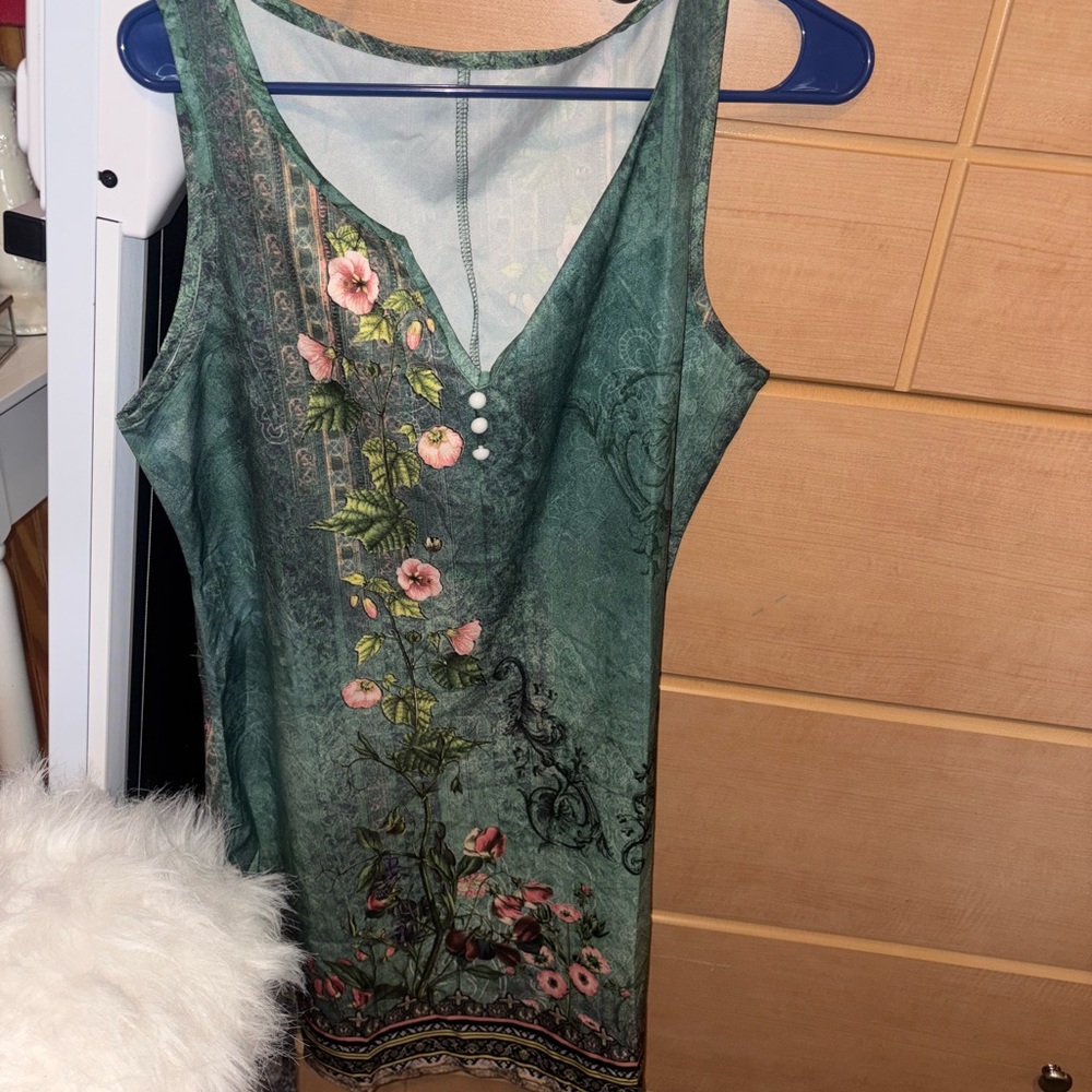 Floral Green Sleeveless Dress